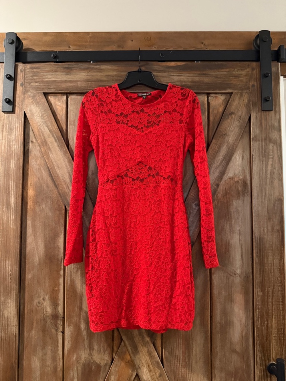 Express Red Lace Long-Sleeve Sheath Dress